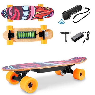 Skateboard Electrico con Control Remoto - Monopatín Skate Eléctrico de 3 Velocidades con Batería de Litio 2200mah, Motor 350W, Skateboard de Arce de 7