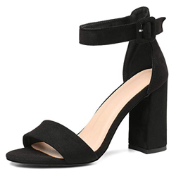 Ducarulan Mujer Moda Sandalias Tacon Ancho Correa de Tobillo Verano Zapatos Open Toe Criss Cross Boda Dress Zapatos Heeled Strass Black-Suede Talla 34 características