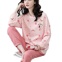 Pijama Mujer, Pjs De Manga Larga para Mujer Conjuntos De Estrella De Dibujos Animados Pijamas De Algodón Rosa Otoño Invierno Camisón Cálido Conjuntos  características