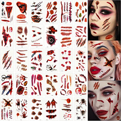 30 Hojas Tatuajes de Cicatriz de Halloween,Tatuajes Temporales De Halloween, Halloween Tatuajes Temporales de Cara, Para Niños y Adultos, Halloween, D características