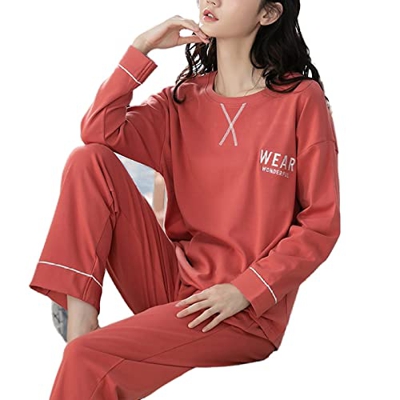 Pijama Mujer Sexy, Pijamas De Manga Larga para Mujer, Conjuntos De Rayas Creativas, Pijamas De Algodón Rosa Oscuro, Otoño Invierno, Camisón Cálido, Co