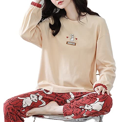 Pijama Mujer Verano, Conjuntos De Pijamas De Manga Larga, Pijamas De Algodón Informales, Camisón De Conejo De Dibujos Animados, Pantalones, Camisón Cá