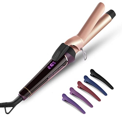 Rizador Pelo Profesional Temperatura 120°-210°C Pinzas Rizadoras Tenacillas Pelo Onduladores de Pelo Cerámico 25mm Guante Protector