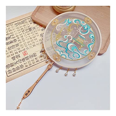 Folding Hand Fan Chinese Japanese Style Female Round Fans Classical Dance Fan Handheld Circular Vintage Fan with Tassel Pendant Folding Fan (Style 6) 