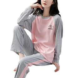 Pijama Mujer Verano, Pjs De Manga Larga para Mujer Conjuntos Creativos Pijamas De Algodón Rosa Gris Otoño Invierno Camisón Cálido Conjuntos De Ropa De en oferta