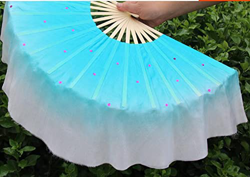 Folding Fan 2Pcs Chinese Short Bellydance Fan 30Cm Bamboo+10Cm Half Circle Silk Veil Pairs Yangko Dance Bamboo Fans Hand Dye Adults Fan (6 Right Hand  precio