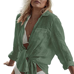 Vestido Playa para Mujer Camisa de Manga Larga Poncho de Playa Casual,Verde, Talla única en oferta
