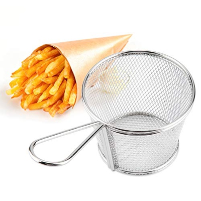 FILFEEL Mini Cesta para Freír Cesta para Patatas Fritas de Acero Inoxidable Cestas para Freír Profundas con Asa Colador de Presentación de Alimentos R