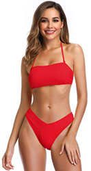 SHEKINI Mujer Traje de Baño de Dos Piezas Bandeau Bikini Top Ajustable con Acolchado Elegante Clásico Bikini Sets de Playa (S, Rojo) precio