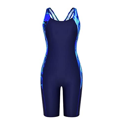 Veranohub Boyleg - Bañador de una Pieza para Mujer, hasta la Rodilla, atlético, con Espalda Cruzada, Corte Conservador