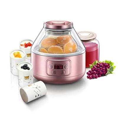 Crema de yogurt-hielo congelado automático y paquete de creador de sorbete con helado de recetas (Color : Pink)