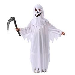 NA# Disfraz de fantasma blanco de Halloween para niños Túnica Grim Reaper con hoz (7-9 años, Blanco) precio