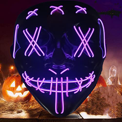 QXNDXQ Máscara Purge LED, Máscara de Miedo de Halloween, Máscara de Neón de Halloween, Máscara de luz LED con 3 Modos de Flash para Halloween, Fiesta, características