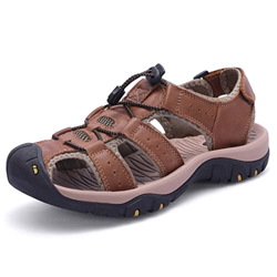 Harssidanzar Sandalias de senderismo para hombre, zapatos de agua de verano,sandalias deportivas de cuero con punta cerrada KM219EU,Ensillar,42EU precio