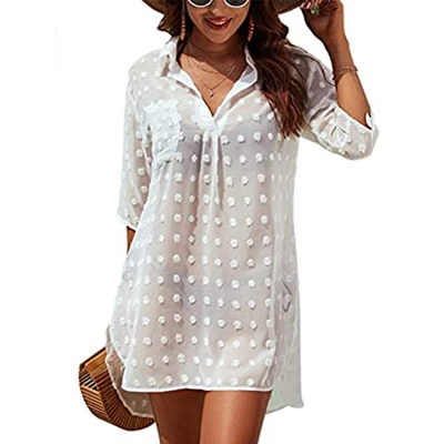 Camisa Suelto de Bikini Casual Camisetas Mujer Manga Larga Cuello en V Blusas para Mujer Mujer Ropa de Baño Playa Traje de Baño Vestido de Bikini Cami