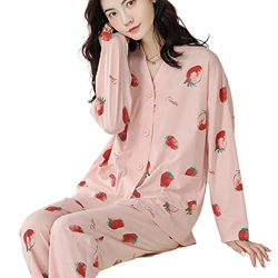 Pijama Mujer, Conjuntos De Pijamas Informales para Mujer, Pijamas De Algodón De Manga Larga, Pantalones De Rebeca Rosa Fresa Creativos, Traje De Dormi características