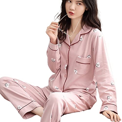 Pijama Mujer Sexy, Conjuntos De Pjs Cálidos E Informales Pijamas De Algodón Amor Creativo Corazón Rosa Chaqueta De Punto Pantalones Otoño Invierno Man