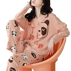Pijama Mujer Sexy, Conjuntos De Pijamas Informales para Mujer, Pijamas De Algodón De Manga Larga, Panda Creativo, Pantalones De Rebeca Rosa, Otoño Inv en oferta