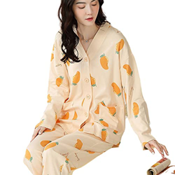 Pijama Mujer Verano, Conjuntos De Pijamas Informales para Mujer, Pijamas De Algodón De Manga Larga, Fruta Creativa, Cárdigan Beige, Pantalones, Otoño  características