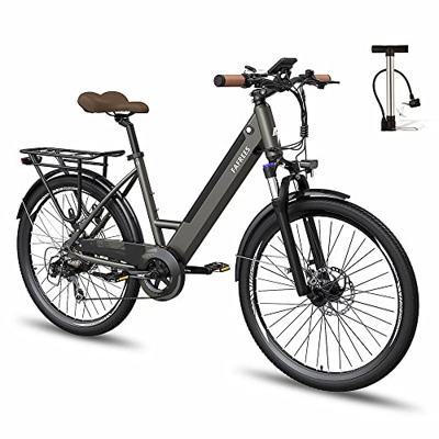 Bicicleta eléctrica Fafrees F26 Pro Bicicleta eléctrica Urbana de 26 Pulgadas 250W/10Ah 25km/h Shimano 7 velos ebike Unisex (Gris)