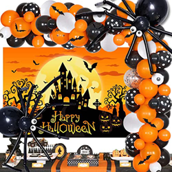 DUGEHO Halloween Kit guirnalda arco globo 135 piezas kit globos adornos para fiestas de Halloween, con grandes globos de araña y pegatinas 3D Bat para en oferta
