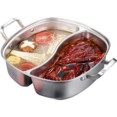 Utensilios de cocina de olla caliente de acero inoxidable de grado alimenticio, cocina de inducción cuadrada de engrosamiento de doble estación, herra