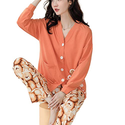 Pijama Mujer, Conjuntos De Pijamas Informales para Mujer, Pijamas De Algodón De Manga Larga, Pantalones De Rebeca De Oso Creativo, Traje De Dormir Cál en oferta