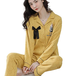 Pijama Mujer Sexy, Conjuntos De Pjs para Mujer Pijamas De Algodón De Manga Larga Casual Conejo Creativo Pantalones De Rebeca Amarillo Otoño Invierno C en oferta