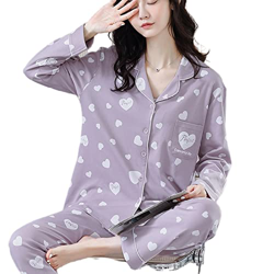 Pijama Mujer Sexy, Conjuntos De Pijamas para Mujer Casual Manga Larga Pijamas De Algodón Amor Creativo Corazón Púrpura Rebeca Pantalones Otoño Inviern características