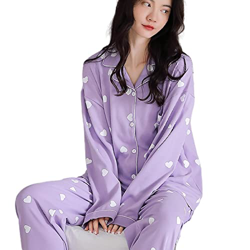 Pijama Mujer Verano, Conjuntos De Pjs Cálidos E Informales Pijamas De Algodón Amor Corazón Púrpura Chaqueta De Punto Pantalones Otoño Invierno Mangas  precio