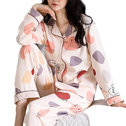 Pijama Mujer, Casual Cálido Pjs Conjuntos Pijamas De Algodón Gato De Dibujos Animados Chaqueta De Punto Pantalones Otoño Invierno Manga Larga Camisón  características