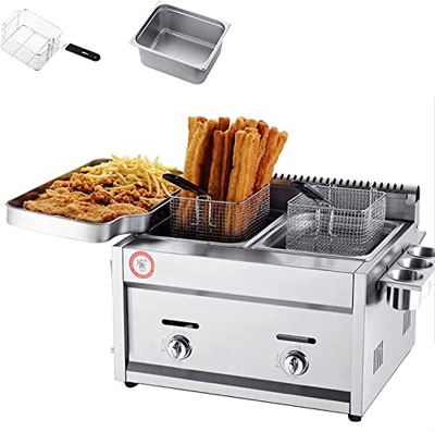 SILVOSWAN Freidora, freidora de Gas Comercial, Cesta de encimera de 12 l, freidora de Grasa Profunda de Acero Inoxidable, Restaurante, Patatas Fritas 