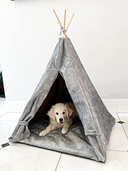 Halkalife Tiendas de campaña Tipo Tipi para Perros y Gatos con Cortinas. Cama para Perros de Material Suave, Cueva para Gatos. (L (70x70x100 cm), Gris precio