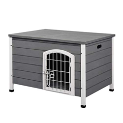 Pawhut Caseta para Perros de Madera Jaula Casa para Mascotas con Puerta de Alambre con Cerradura y Asas Huecas Laterales para Interior y Exterior 80x5 características