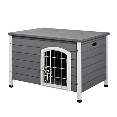 Pawhut Caseta para Perros de Madera Jaula Casa para Mascotas con Puerta de Alambre con Cerradura y Asas Huecas Laterales para Interior y Exterior 80x5