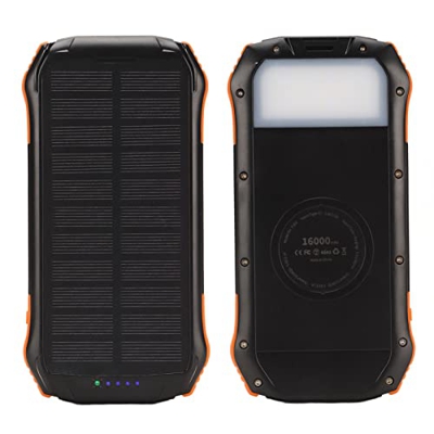 Banco de Energía Solar, Cargador Portátil Inalámbrico de 16000 MAh, Linterna LED Brillante Integrada con 4 Modos, IP66 Impermeable QC3.0 PD18W, Paquet