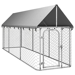 Gecheer Perrera de Exterior con Techo Jaula para Perros con Cerradura Caseta para Perros Mascotas Animales Perro Grande Exterior 400x100x150 cm en oferta