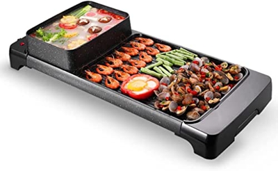 Samnuerly Hotpot Se Puede Calentar En Zonas Utensilios para Hornear Eléctricos Multifunción Antiadherente Fácil De Limpiar Barbacoa Una Olla (Color : 