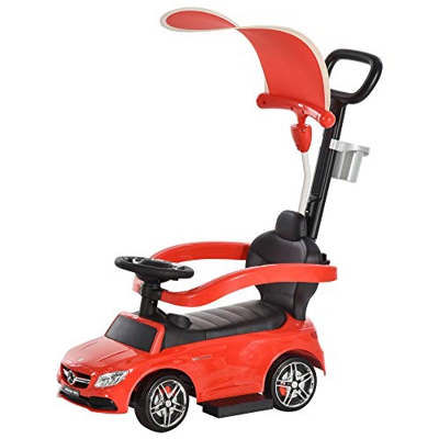 HOMCOM Correpasillo para Niños Mayores de 1 Año Cochecito Automóvil Diseño 3 en 1 Empujador Andador Función de Bocina con Capota Reposapiés Portavasos