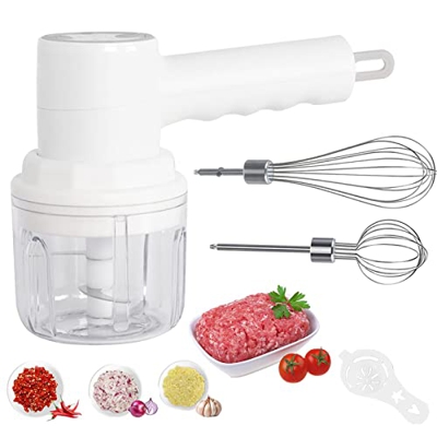 Cuteefun Picadora Electrica, Batidora Picadora 2 En 1, Batidor de Mano para Hornear, Recargable Por USB, 3 Velocidades Ajustables, Picadora de Aliment