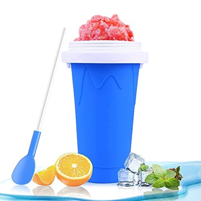 Ribiil Magic Slushy Maker Squeeze Cup, Frozen Magic Slushy Maker with 2 in 1 Straw and Spoon, Freeze Portable Squeeze Cup, Frozen Smoothies Cup for Ev