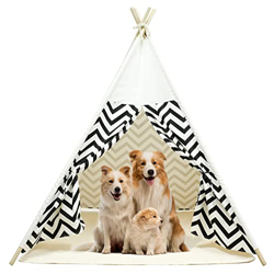 Tipi para mascotas con felpa, para perros y gatos grandes, casa de mascotas fácil de lavar (120 x 120 x 150 cm, rayas blancas) precio