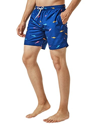 MaaMgic Bañador Hombre Shorts de Baño Shorts de Playa Traje de Baño para Natación Secado Rápido con Estampado para Vacaciones, Azul Tiburón Multicolor