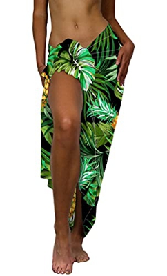 King Kameha Funky Hawaii Sarong Playa Pareo Mujer Casual Bikini Cover Up Beach Dress Piña Estampado Hojas, Sarong Pineapple Leaves Negro Grande, L