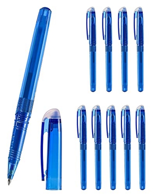 Boligrafos Borrable 10PCS Boli Azul Borrable, Bolis Borrables Azul Punta Media 0.7mm Boli Borrable con Goma Borrar Boligrafo, Bolígrafos Borrables de 