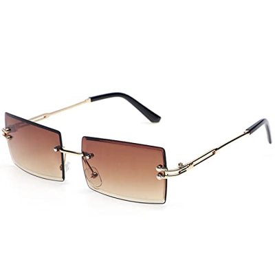 AWYY Gafas de Sol Sin Montura Café, Gafas de Sol Sin Montura Rectangulares Retro, Gafas de Sol Rectangulares Sin Montura Marrones para Mujeres y Hombr