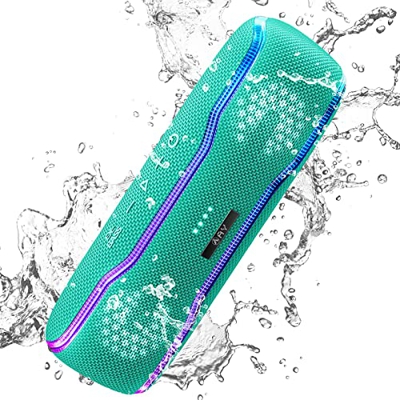 AY Altavoz Bluetooth Potente Portatil, IPX7 Impermeable Altavoz Bluetooth 5.3 con Luz LED de Color y Graves Ricos.