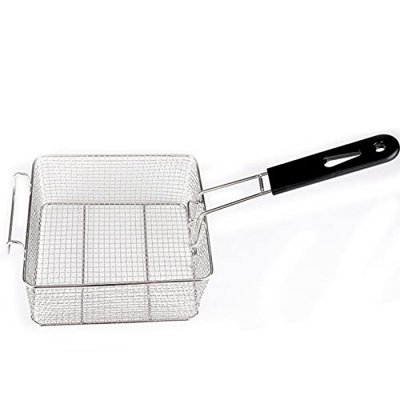 QOTSTEOS Cesta para freír alimentos, freidora de acero inoxidable, cesta cuadrada para freír, mango de plástico, para patatas fritas, papas fritas, ca