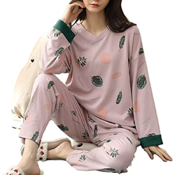 Pijama Mujer Sexy, Conjuntos De Pijamas De Manga Larga Informales, Pijamas De Algodón, Novedad, Hojas, Camisón Morado, Pantalones, Otoño Invierno, Cam características
