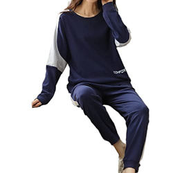 Pijama Mujer, Casual Mangas Largas Pjs Conjuntos Pijamas De Algodón Azul Marino Camisón Pantalones Otoño Invierno Cálido Camisón para Mujer Conjuntos  precio